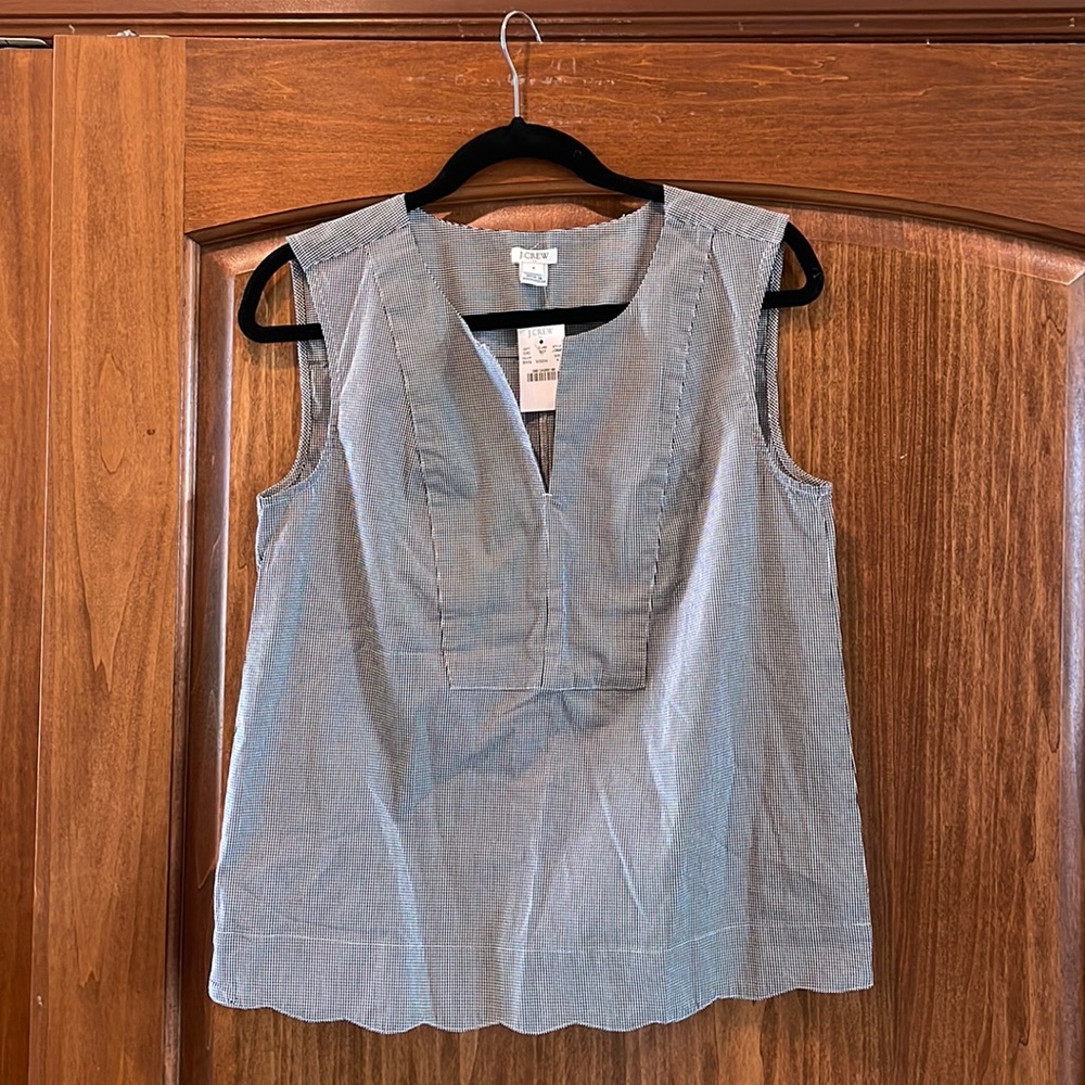 J.Crew Printed Scalloped Shell Sleevless Black & White Plaid Top NWT’s Size 4